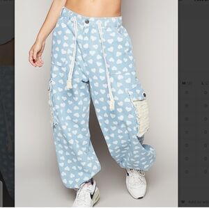 Womens Heart Print Cargo Pants